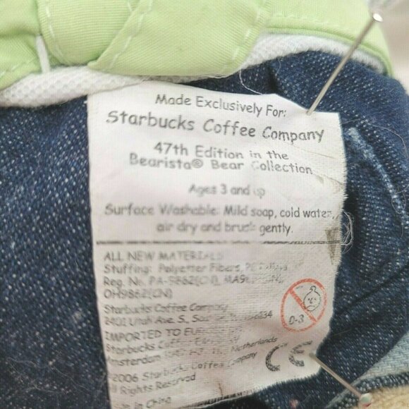 Starbucks Bearista Bear Gardener 10'' Jeans Apron Plush Stuffed Toy 47th Ed 2006 - Picture 8 of 9